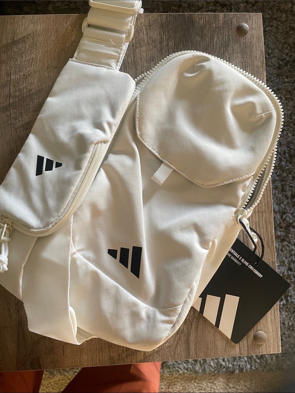 adidas Cream Sling Crossbody Bag with Black Logo